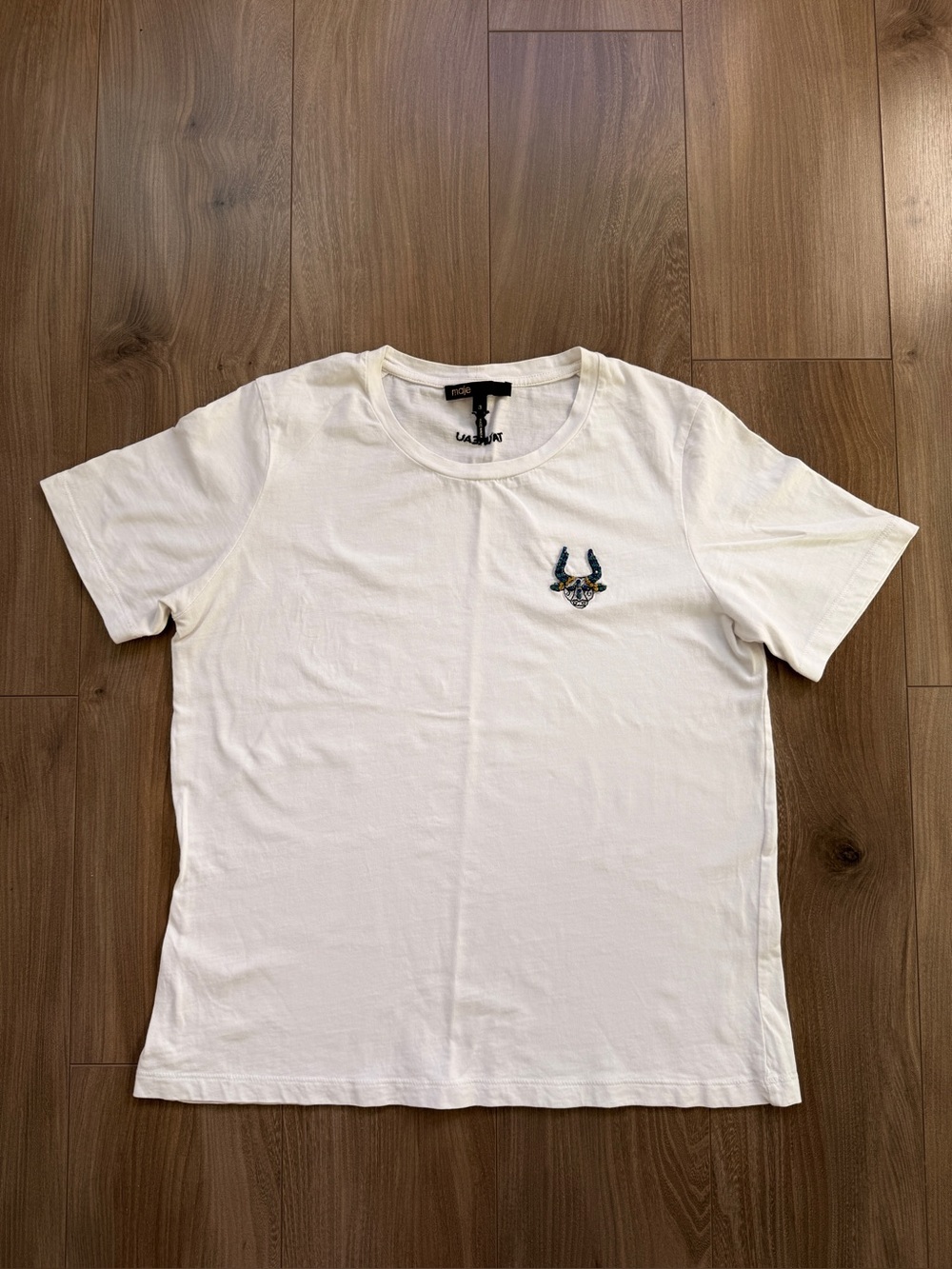 Maje White Taurus Rhinestone Bull T-shirt, Size 3 (US M) Zodiac French Crystals